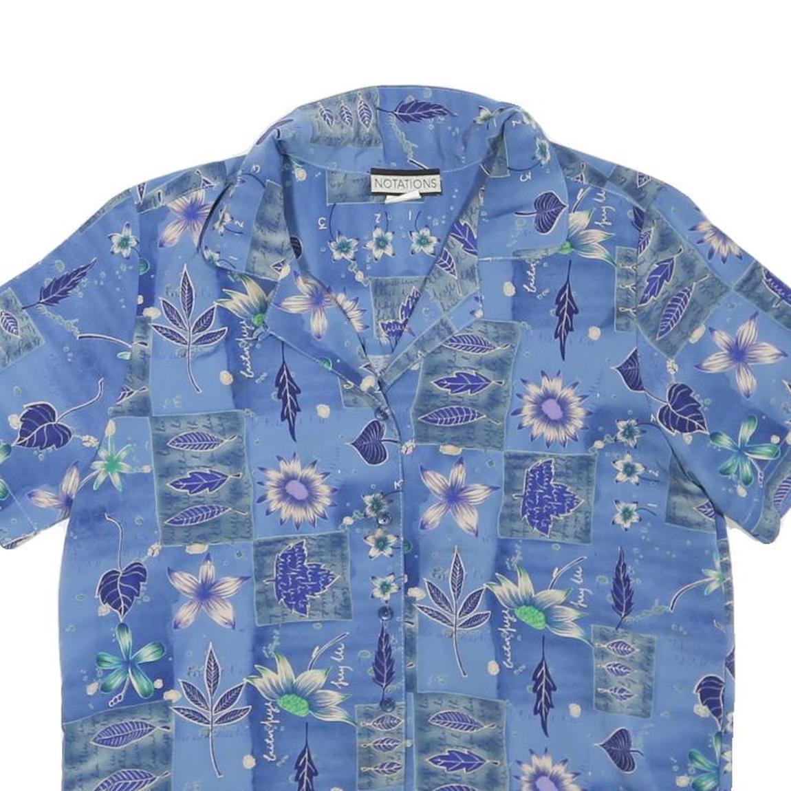 NOTATIONS Womens Blue Floral Print Short Sleeve Shirt M Polyester Casual