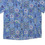 NOTATIONS Womens Blue Floral Print Short Sleeve Shirt M Polyester Casual