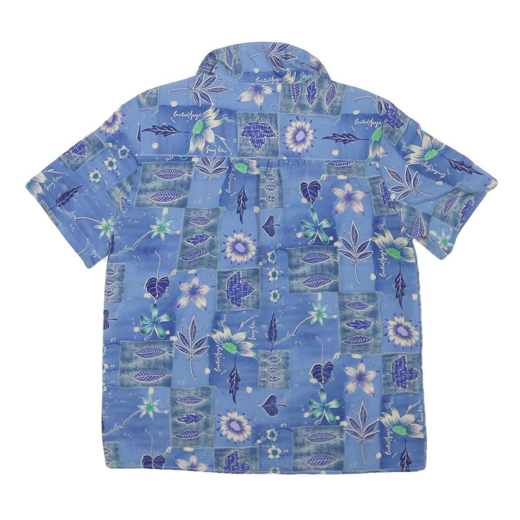 NOTATIONS Womens Blue Floral Print Short Sleeve Shirt M Polyester Casual