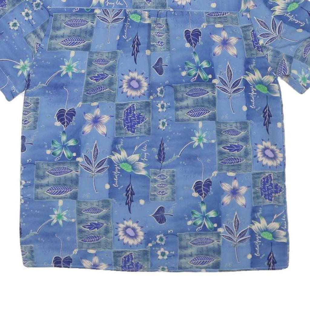 NOTATIONS Womens Blue Floral Print Short Sleeve Shirt M Polyester Casual