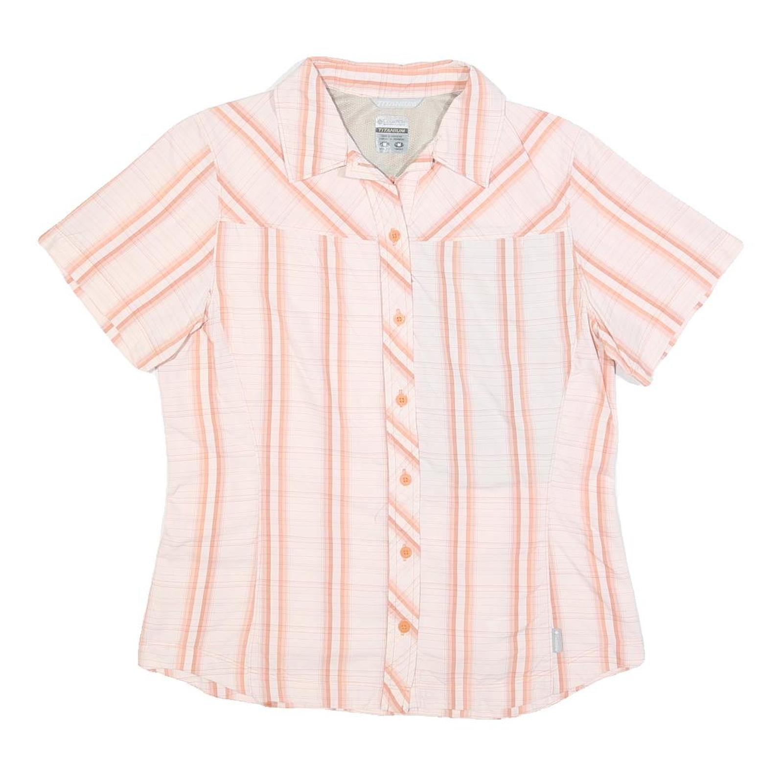 COLUMBIA Womens White & Orange Striped Nylon Shirt M Lightweight Comfortable
