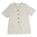 LUI LEI Womens Beige Cotton Blend Button Top Short Sleeve V-Neck XL Relaxed Fit