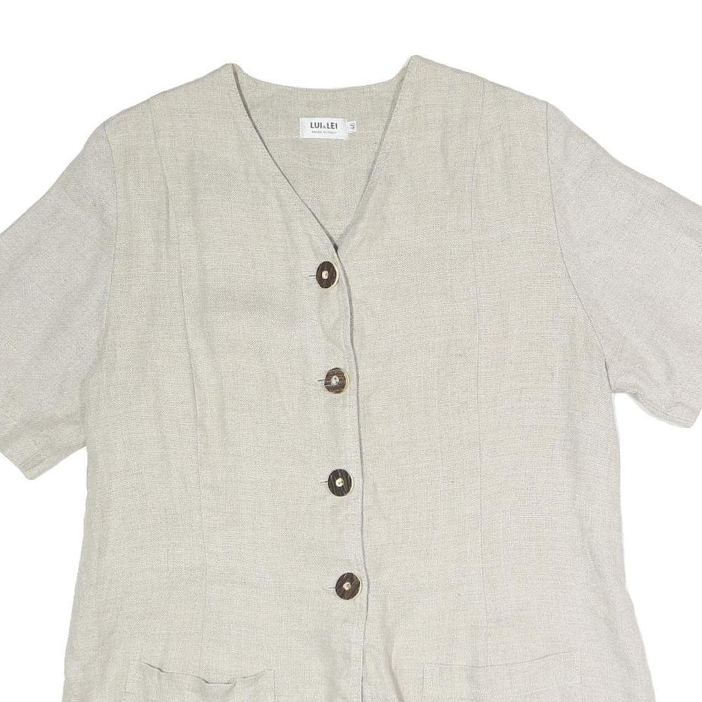 LUI LEI Womens Beige Cotton Blend Button Top Short Sleeve V-Neck XL Relaxed Fit