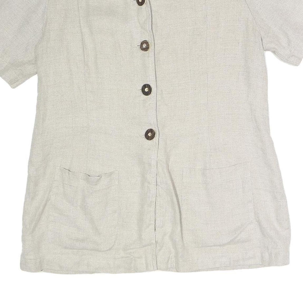 LUI LEI Womens Beige Cotton Blend Button Top Short Sleeve V-Neck XL Relaxed Fit