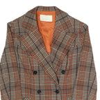 HANRO Womens Brown & Orange Checked Blazer Jacket S Polyester Blend Button