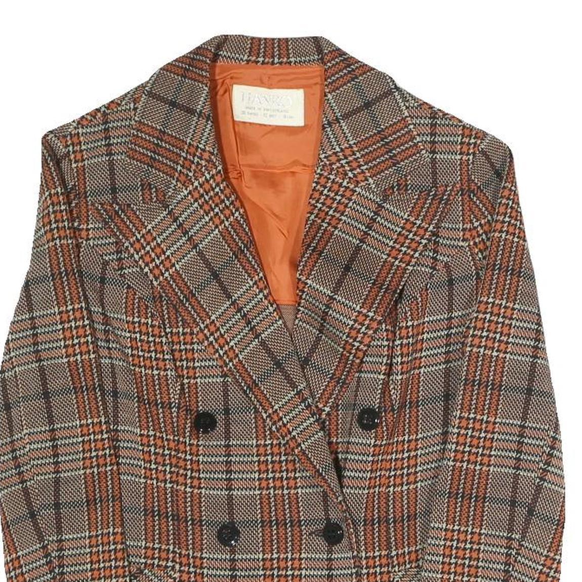 HANRO Womens Brown & Orange Checked Blazer Jacket S Polyester Blend Button