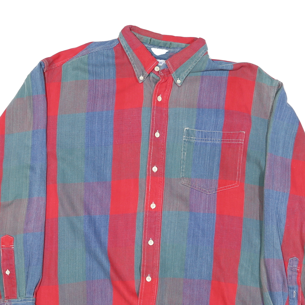 ALASKA Mens Red & Blue Check Shirt XL Button-Down Collar Long Sleeve Cotton