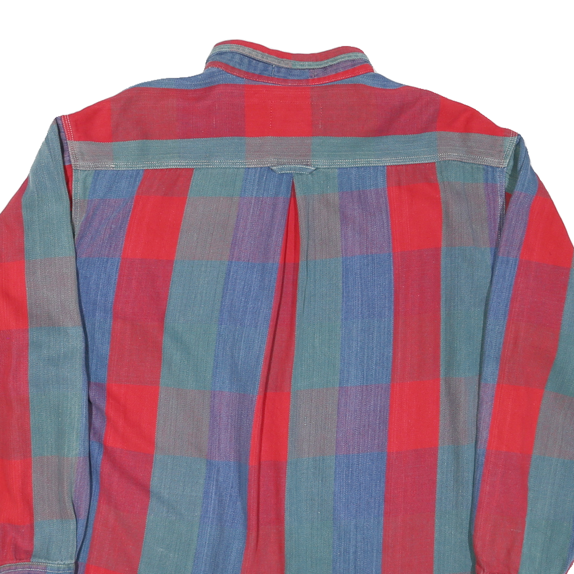 ALASKA Mens Red & Blue Check Shirt XL Button-Down Collar Long Sleeve Cotton