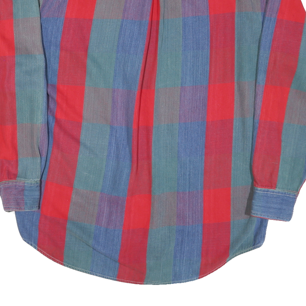 ALASKA Mens Red & Blue Check Shirt XL Button-Down Collar Long Sleeve Cotton