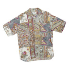 PM COLLECTION Mens Cream Patchwork Pattern Short Sleeve Shirt M Cotton Blend