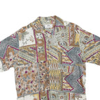 PM COLLECTION Mens Cream Patchwork Pattern Short Sleeve Shirt M Cotton Blend