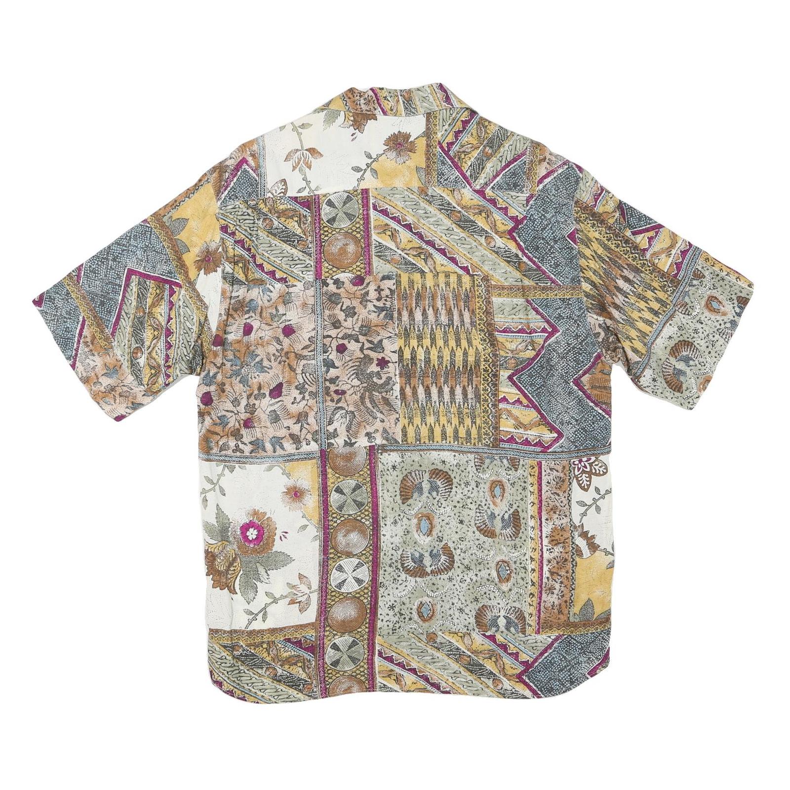 PM COLLECTION Mens Cream Patchwork Pattern Short Sleeve Shirt M Cotton Blend