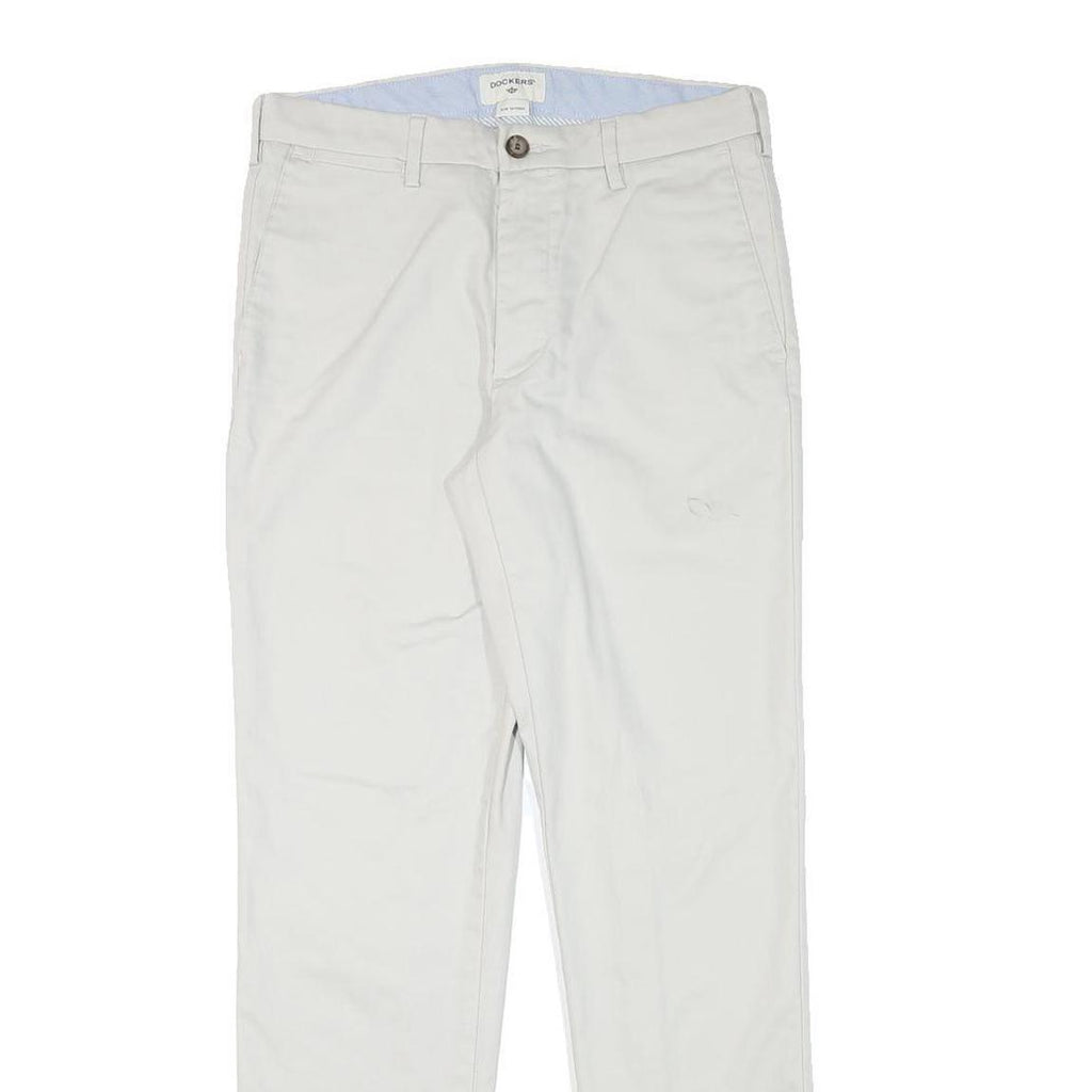 DOCKERS Mens Slim White Trousers W30 L30 Cotton Blend Zip Casual Smart