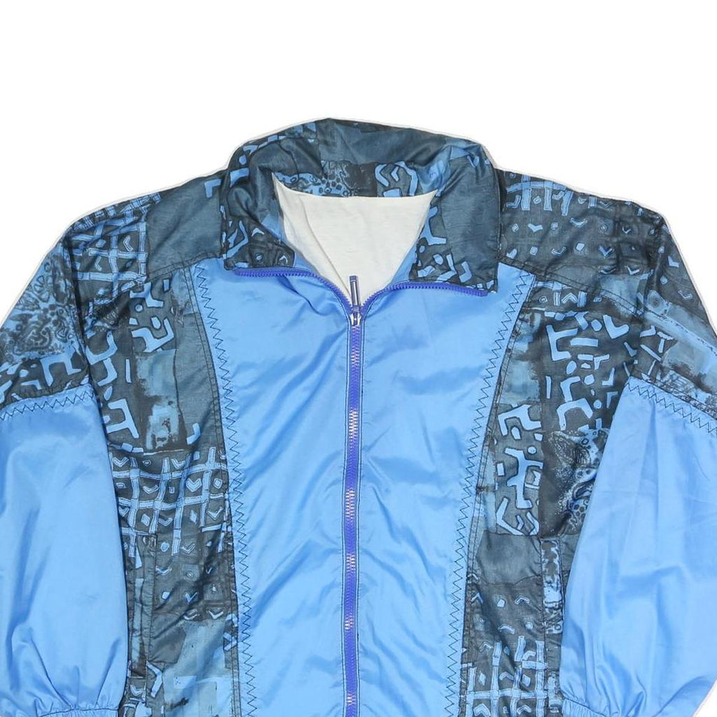 Mens Blue Black Crazy Pattern Lightweight Zip Up Polyester Blend Jacket L