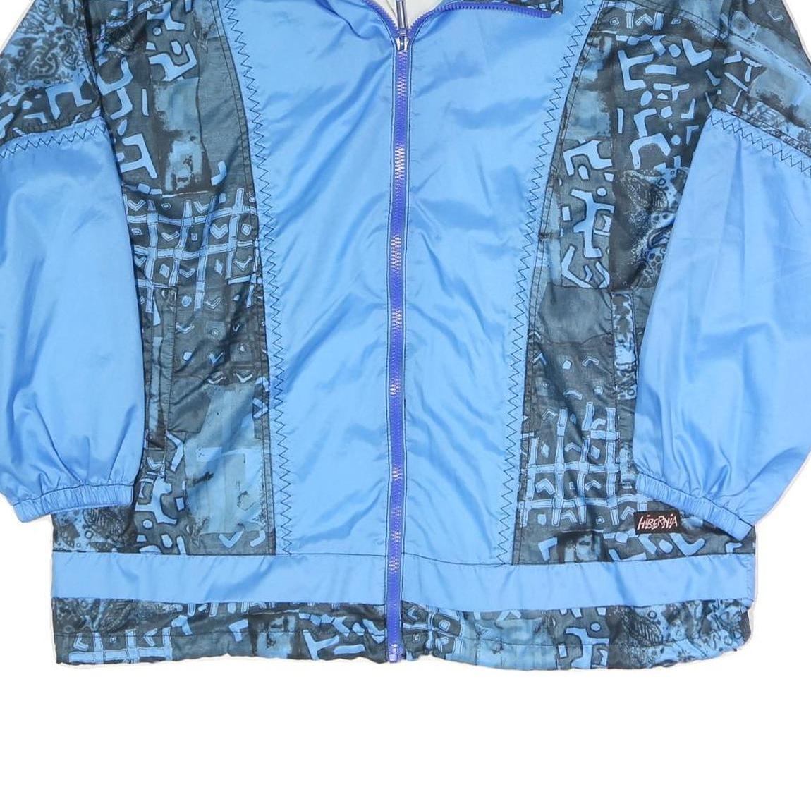 Mens Blue Black Crazy Pattern Lightweight Zip Up Polyester Blend Jacket L
