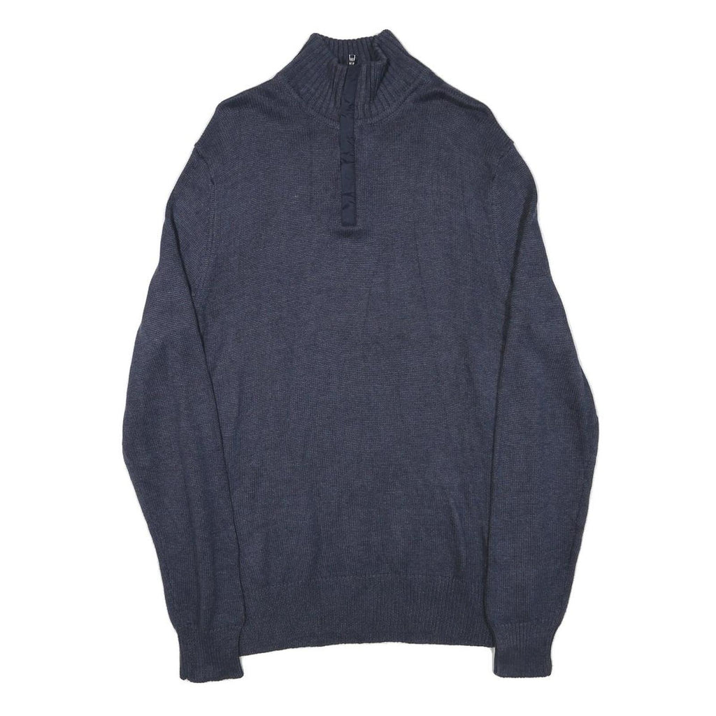 CALVIN KLEIN Mens Blue Plain Pullover Roll Neck Basic Knit M Cotton Blend Jumper