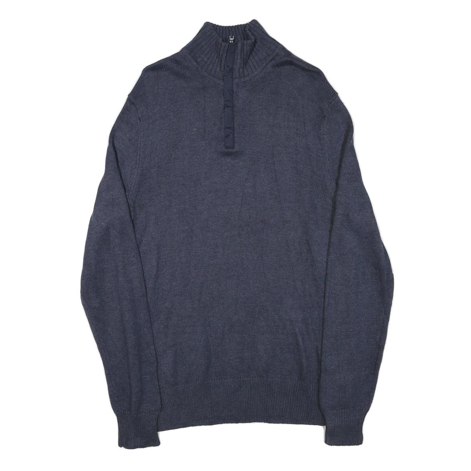 CALVIN KLEIN Mens Blue Plain Pullover Roll Neck Basic Knit M Cotton Blend Jumper