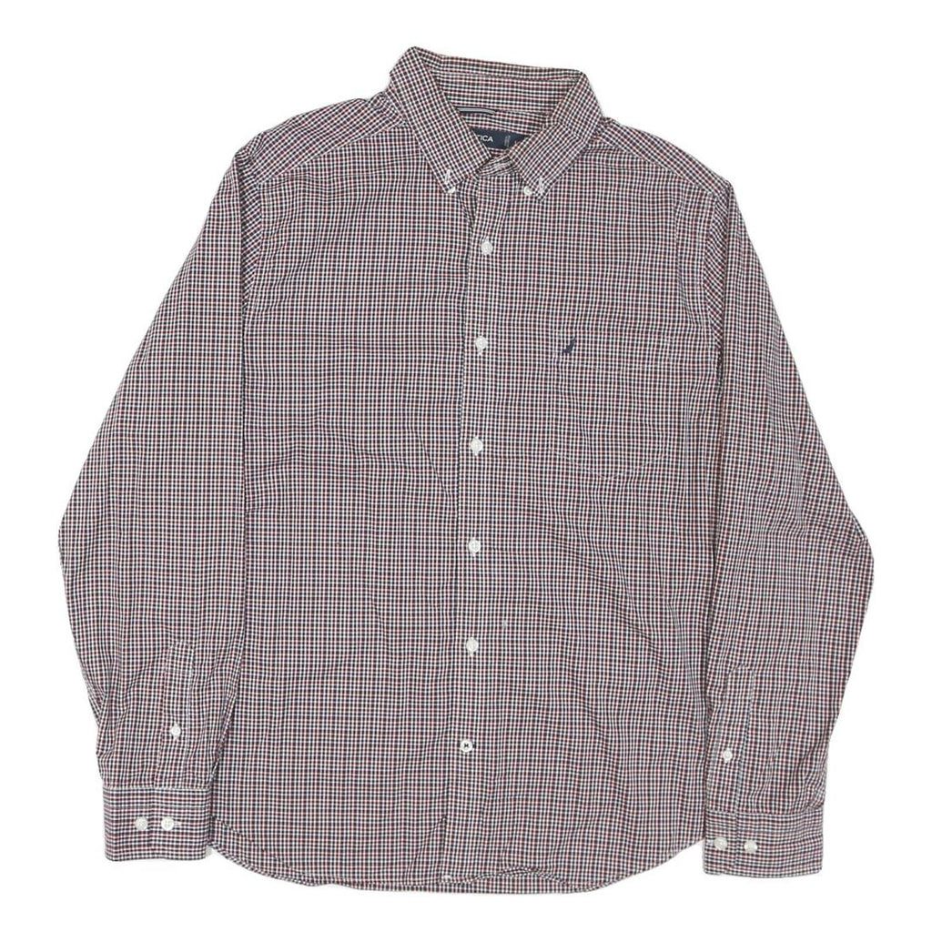 NAUTICA Mens Blue & Red Check Shirt L Long Sleeve Button Down Casual Cotton