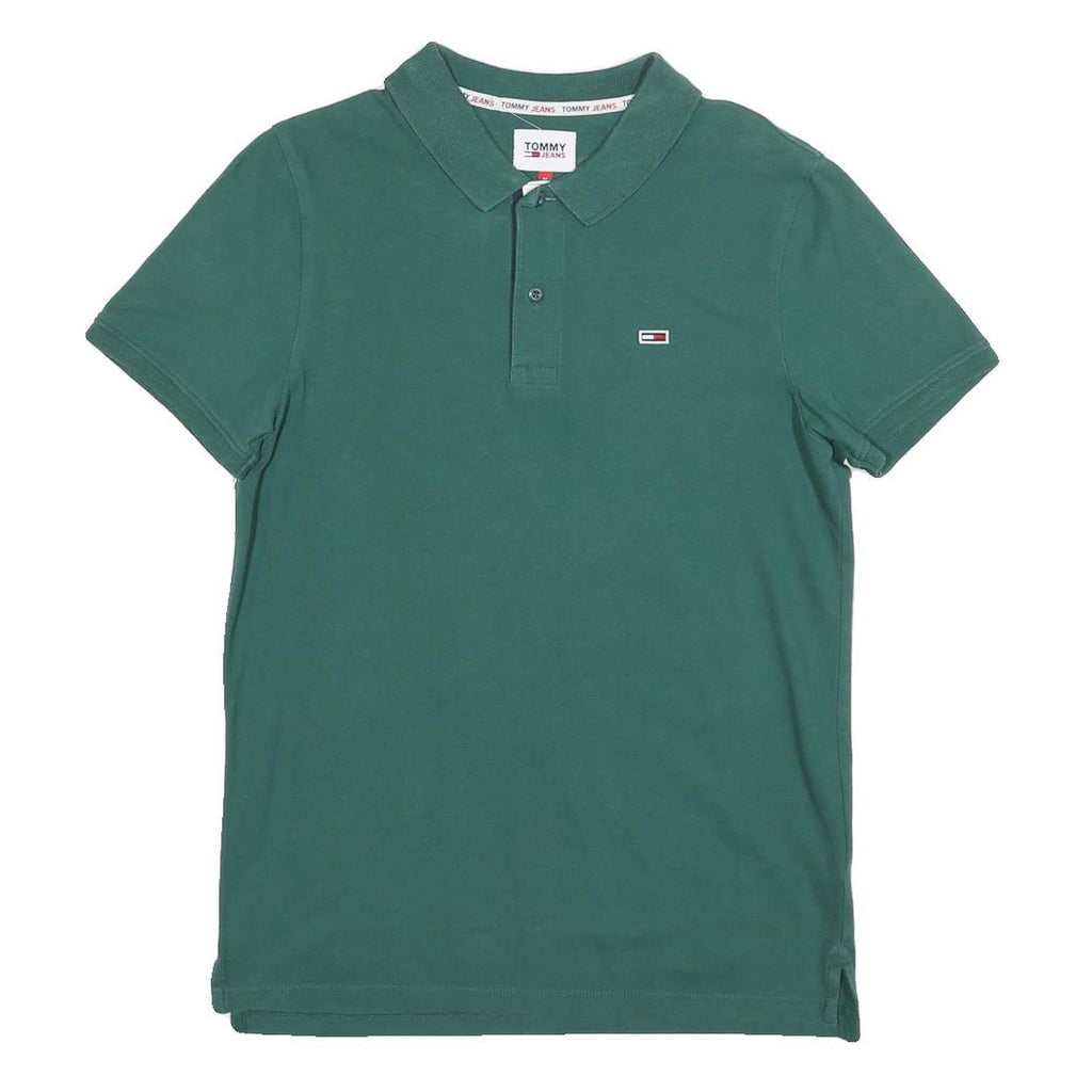 TOMMY JEANS Mens Green Cotton Blend Short Sleeve Polo Shirt M Classic Logo