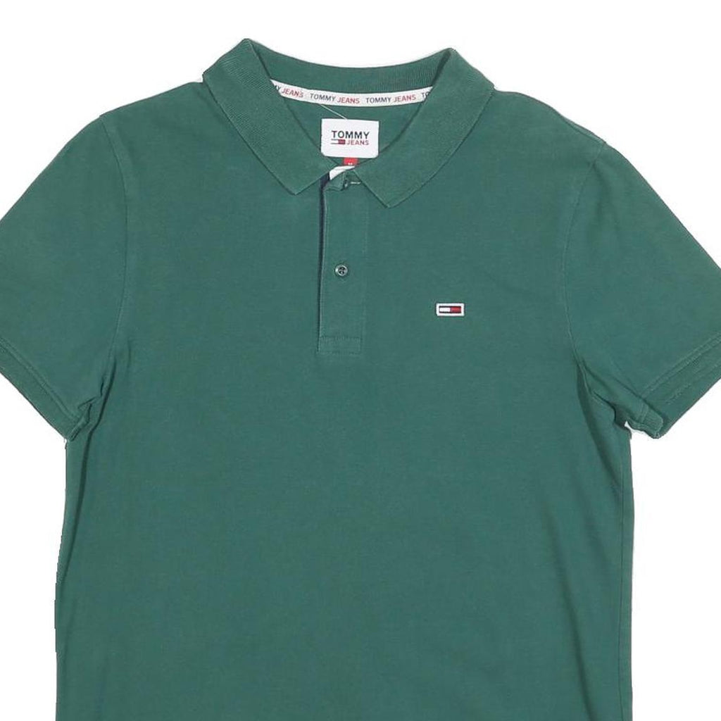 TOMMY JEANS Mens Green Cotton Blend Short Sleeve Polo Shirt M Classic Logo
