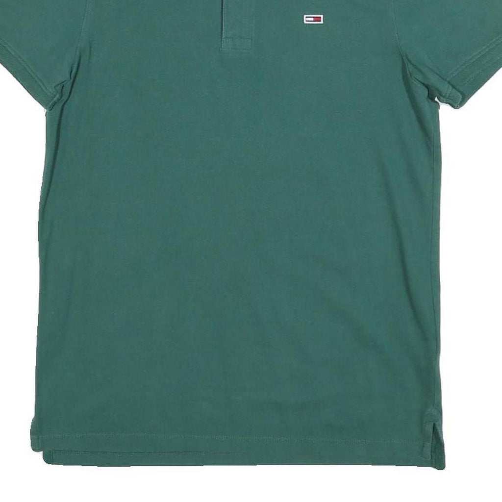TOMMY JEANS Mens Green Cotton Blend Short Sleeve Polo Shirt M Classic Logo