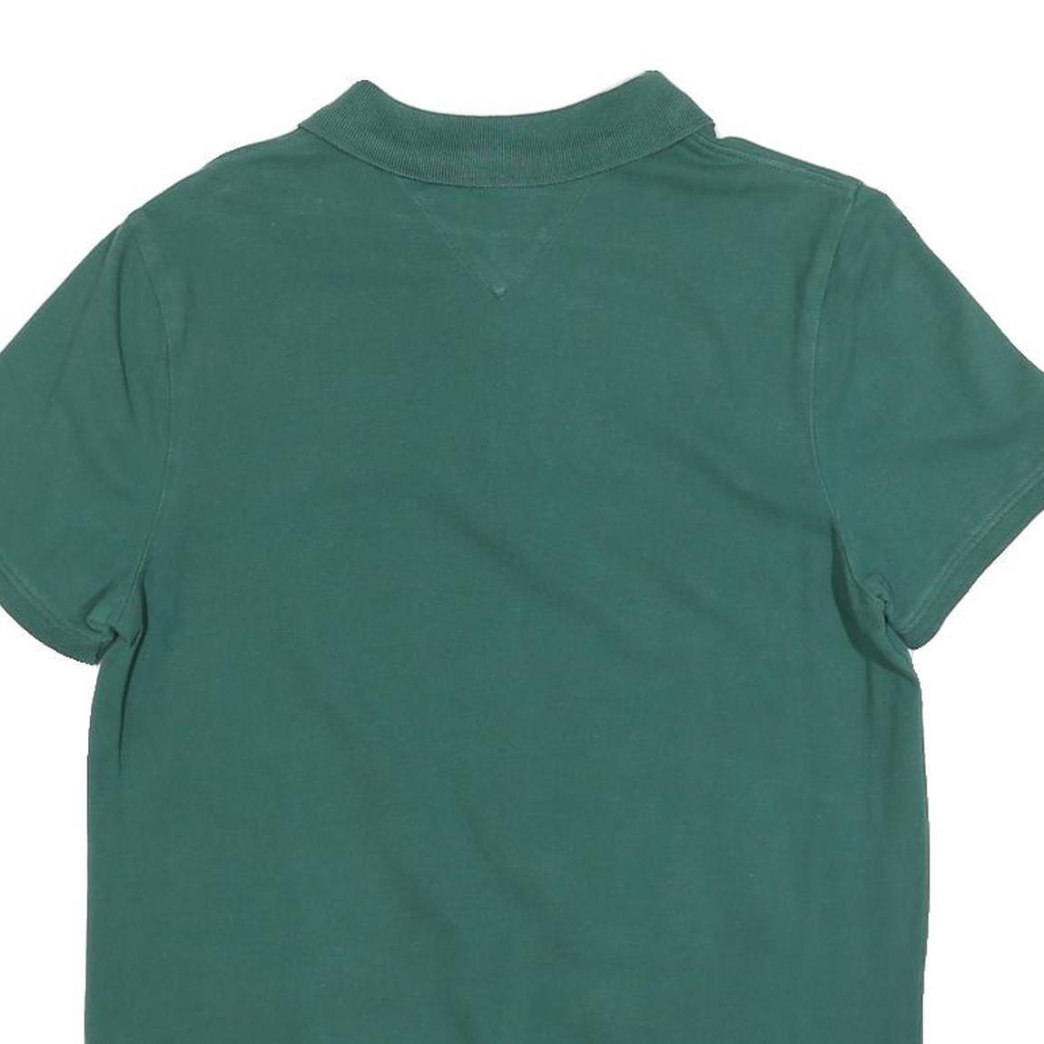 TOMMY JEANS Mens Green Cotton Blend Short Sleeve Polo Shirt M Classic Logo
