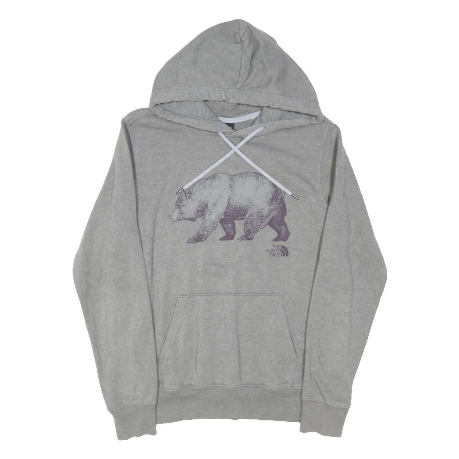 THE NORTH FACE Mens Grey Hoodie M Cotton Blend Bear Graphic Pullover Sweatshirt