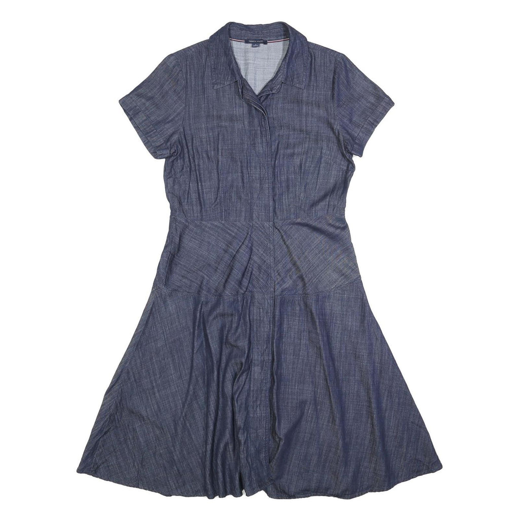 TOMMY HILFIGER Womens Blue Shirt Dress Cotton Blend Short Sleeve Knee Length S