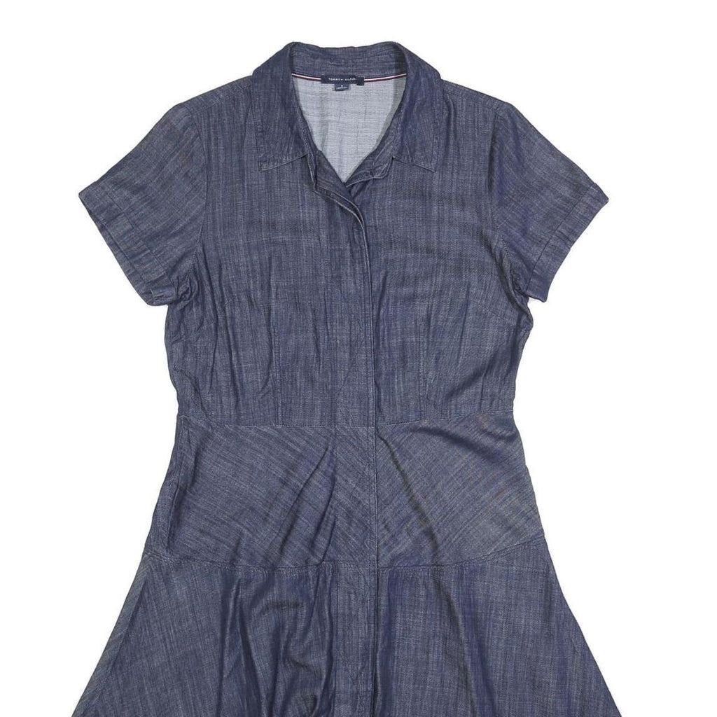 TOMMY HILFIGER Womens Blue Shirt Dress Cotton Blend Short Sleeve Knee Length S
