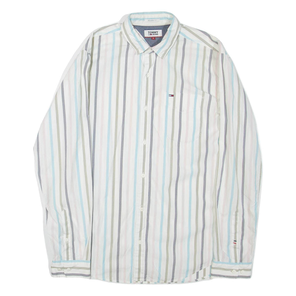 TOMMY HILFIGER Mens Shirt White Striped Long Sleeve S