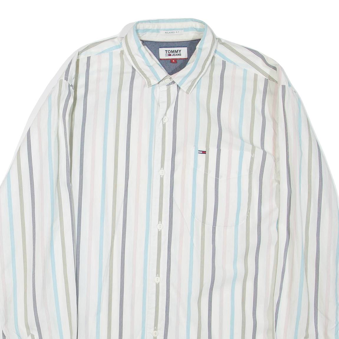 TOMMY HILFIGER Mens Shirt White Striped Long Sleeve S