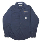 CARHARTT Mens Navy Blue Work Shirt S Polyester Blend Long Sleeve Button Down