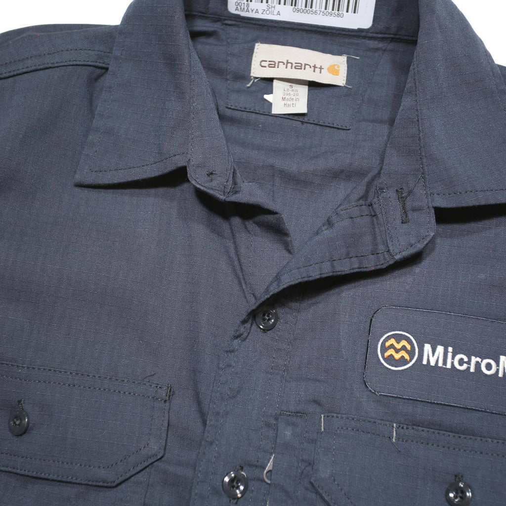 CARHARTT Mens Navy Blue Work Shirt S Polyester Blend Long Sleeve Button Down