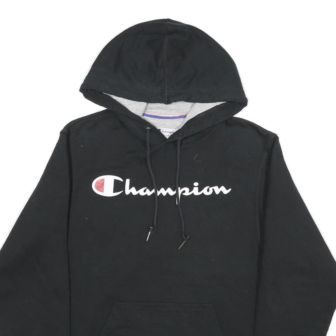 CHAMPION Mens Black Pullover Hoodie S Cotton Blend Drawstring Hood Casual