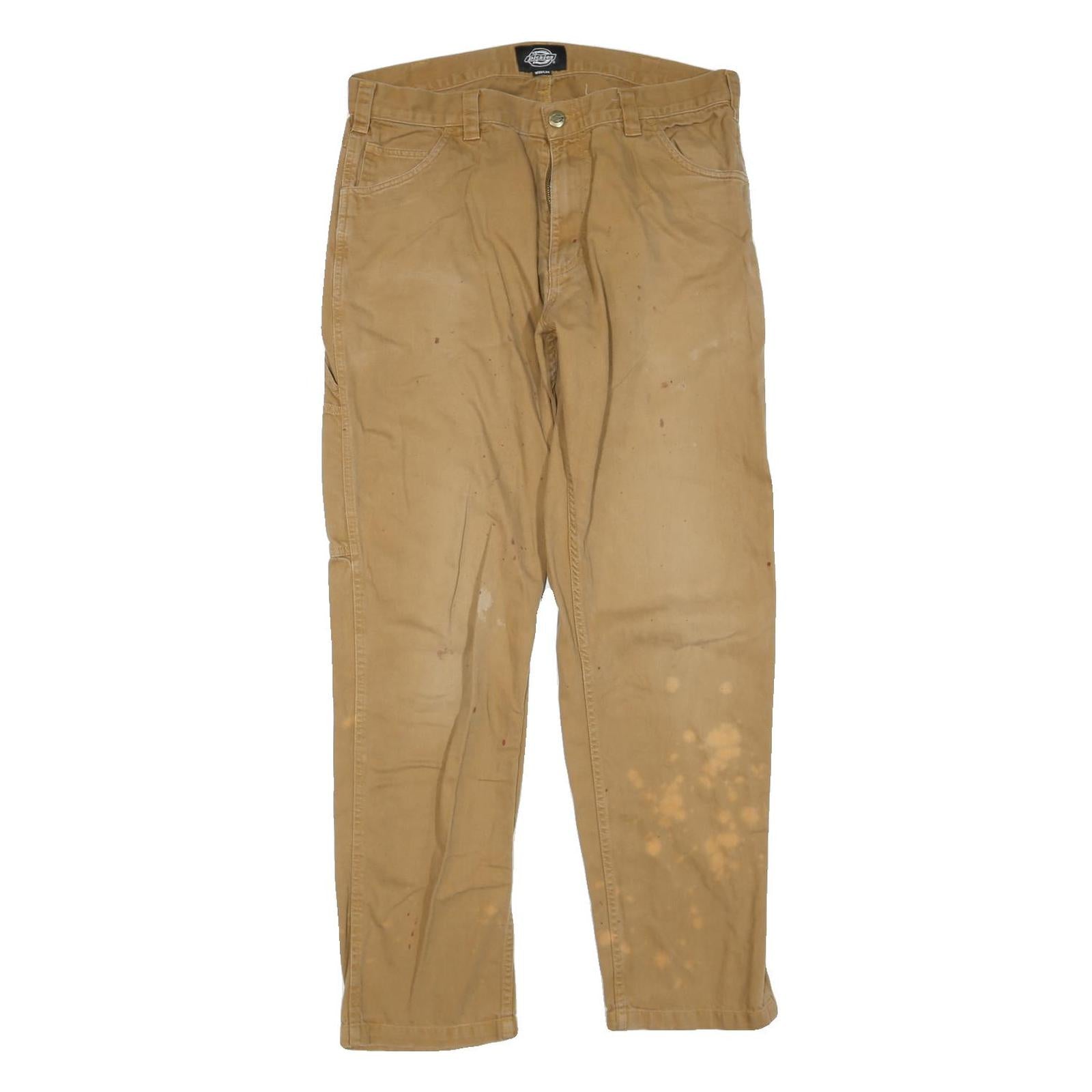 DICKIES Mens Regular Fit Beige Cotton Blend Workwear Trousers W33 L30 Durable