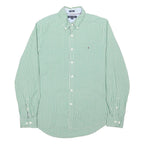 TOMMY HILFIGER Mens Green & White Striped Shirt M Button Down Regular Fit