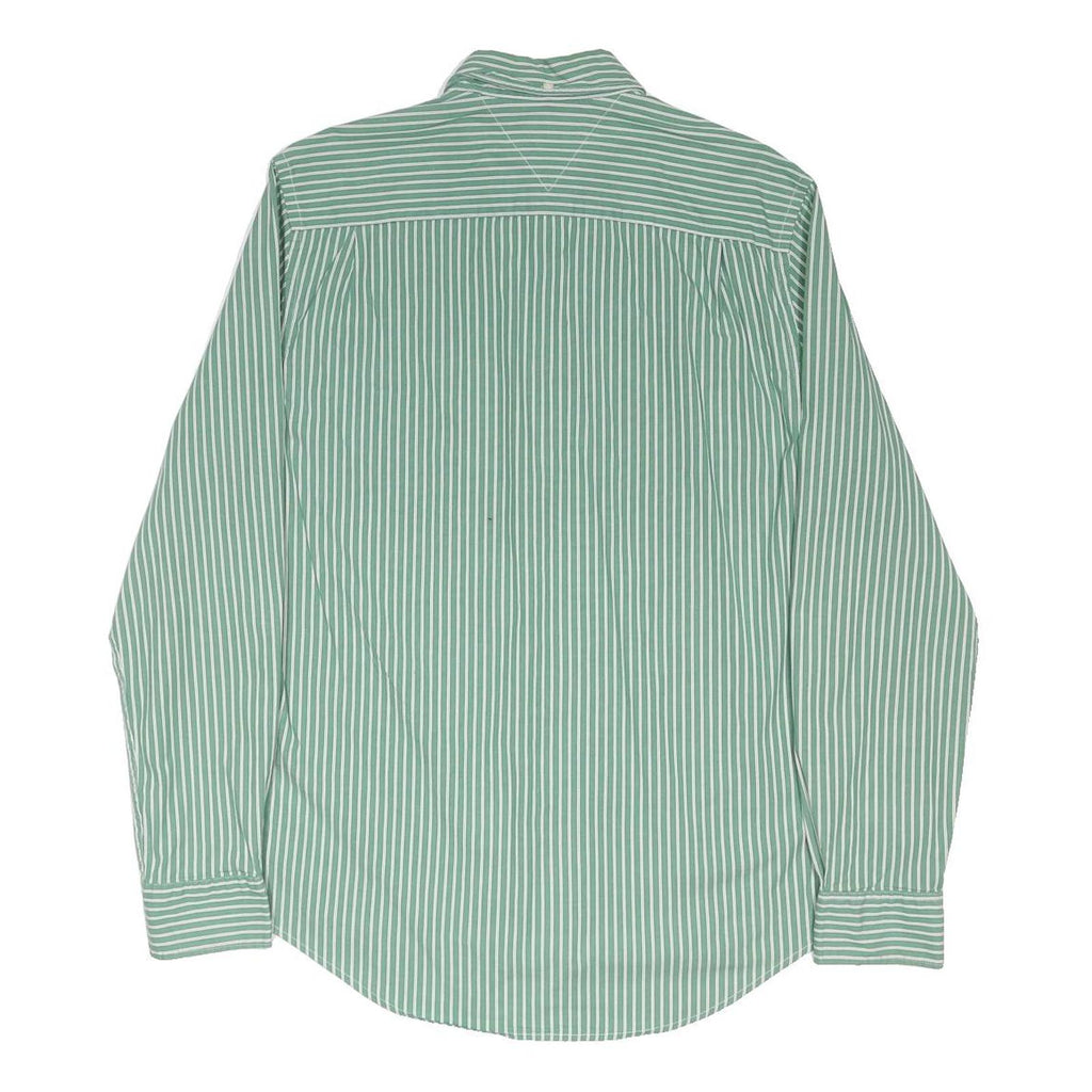 TOMMY HILFIGER Mens Green & White Striped Shirt M Button Down Regular Fit