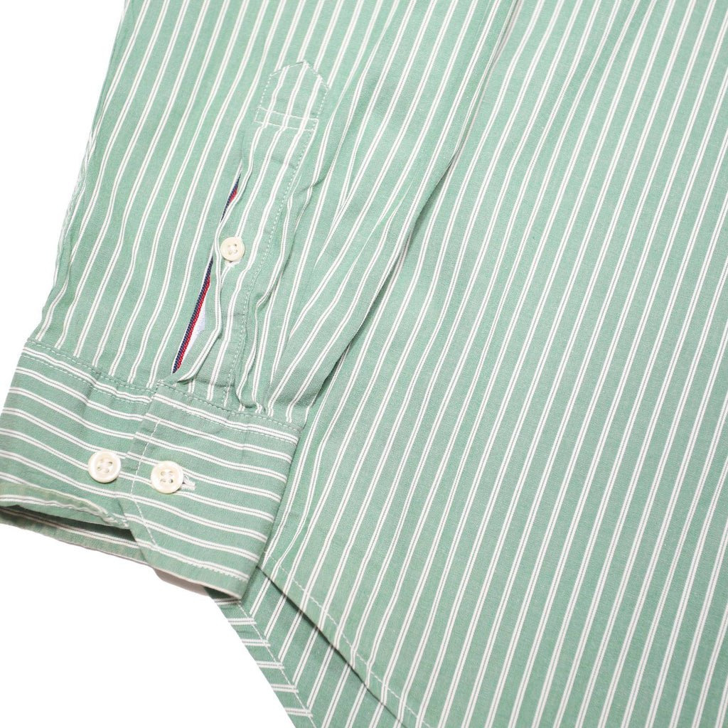 TOMMY HILFIGER Mens Green & White Striped Shirt M Button Down Regular Fit