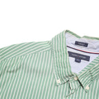 TOMMY HILFIGER Mens Green & White Striped Shirt M Button Down Regular Fit