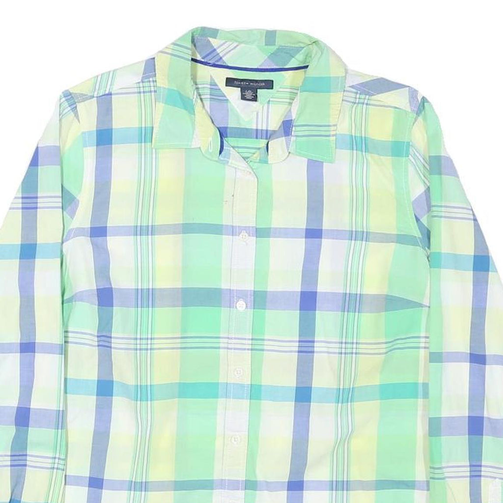 TOMMY HILFIGER Womens Blue & Green Check Shirt L Cotton Blend Casual Lightweight