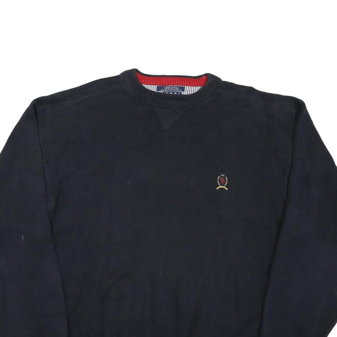 TOMMY HILFIGER Mens Navy Blue Patterned Cotton Blend Classic Jumper Crew Neck XL
