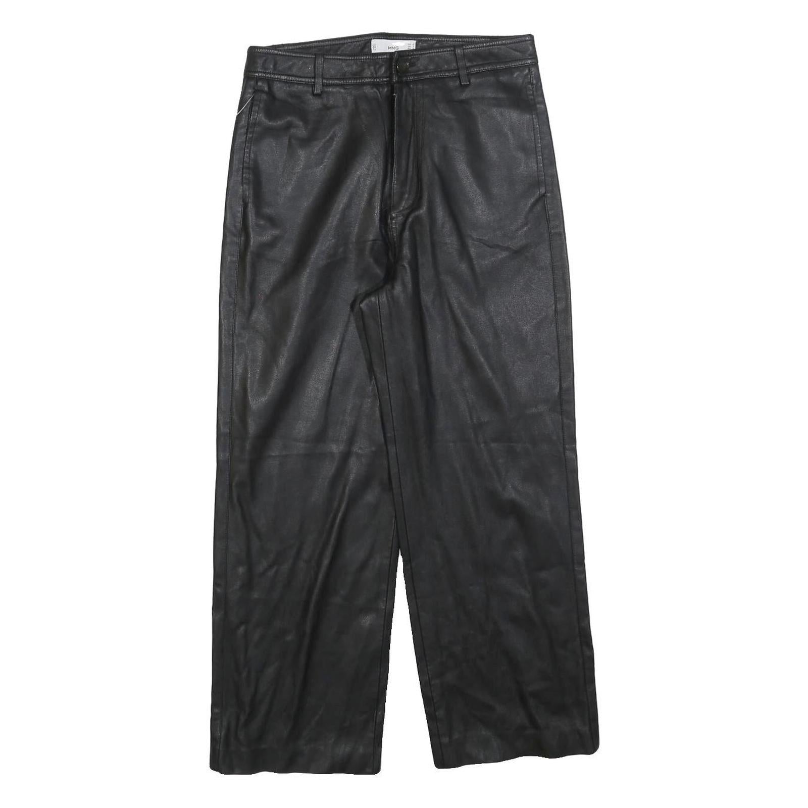 MANGO Womens Polyester Black Regular Wide-Leg Trousers W28 L26 Smart Casual Zip