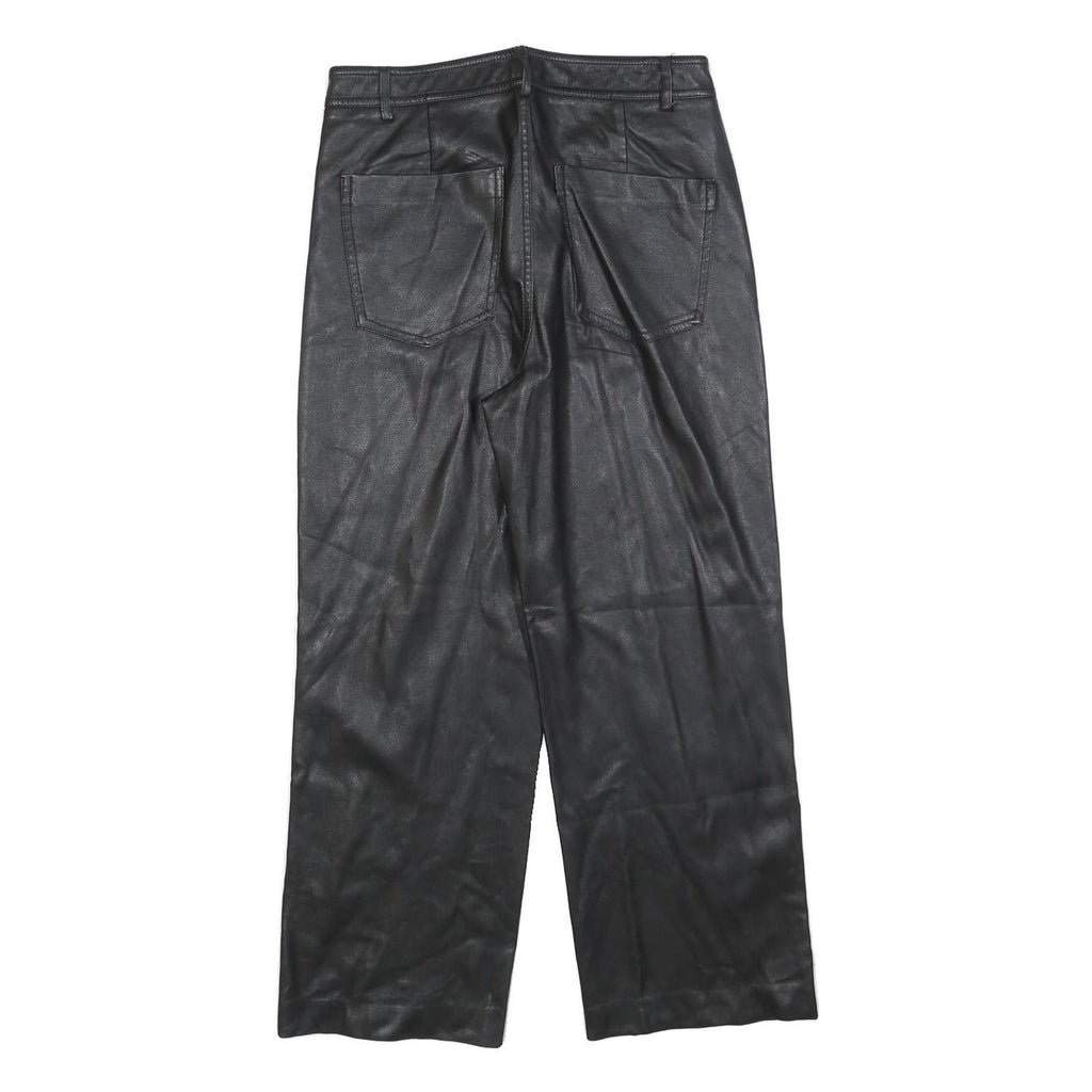 MANGO Womens Polyester Black Regular Wide-Leg Trousers W28 L26 Smart Casual Zip