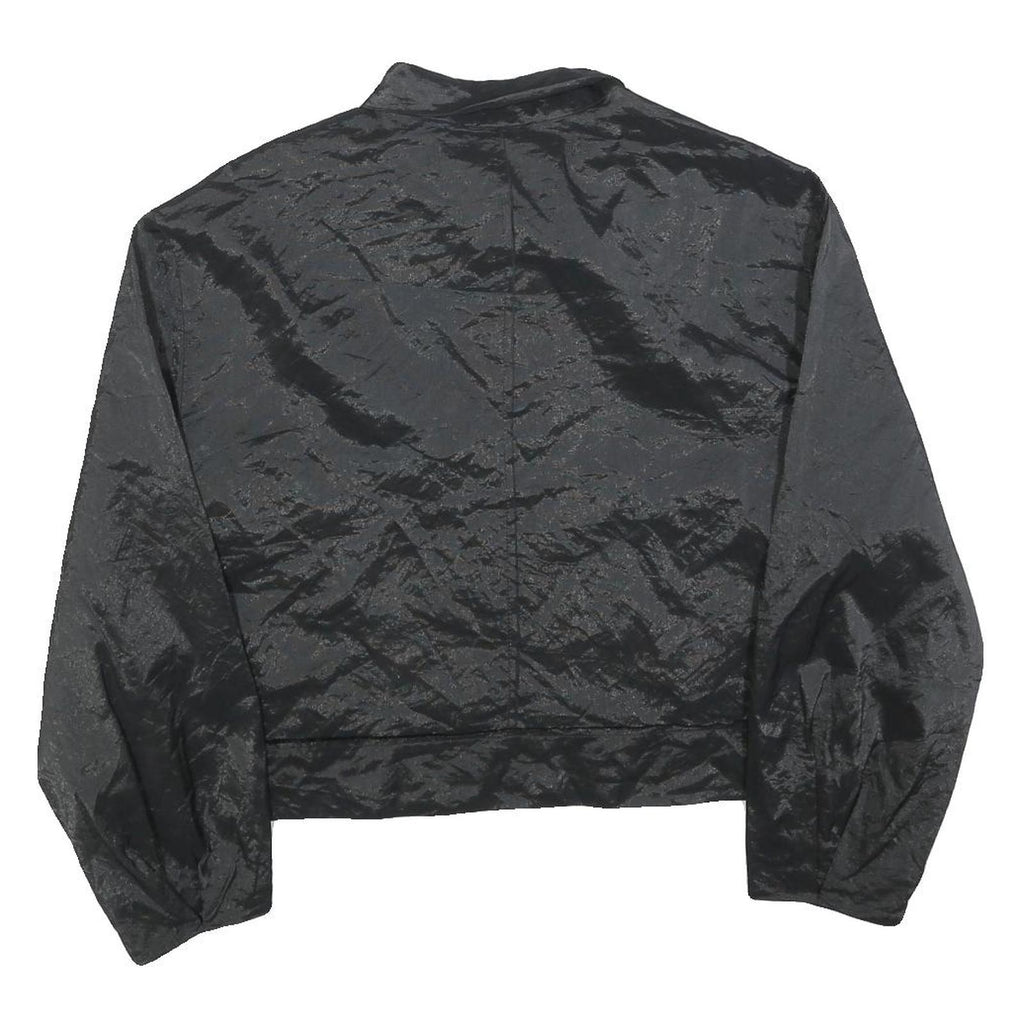 ZARA Womens Black Button Jacket M Polyester Blend Shiny Finish Cropped Style