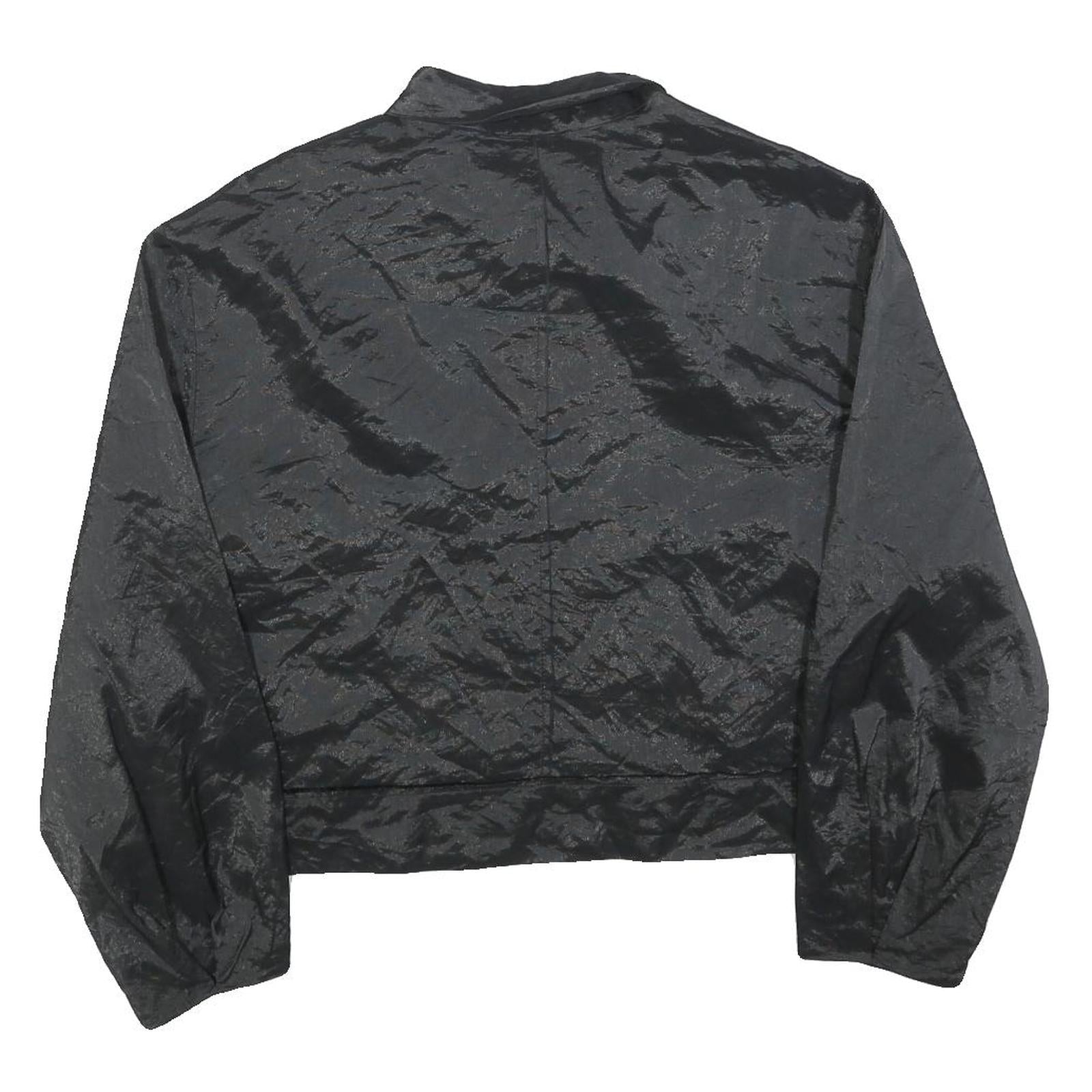 ZARA Womens Black Button Jacket M Polyester Blend Shiny Finish Cropped Style