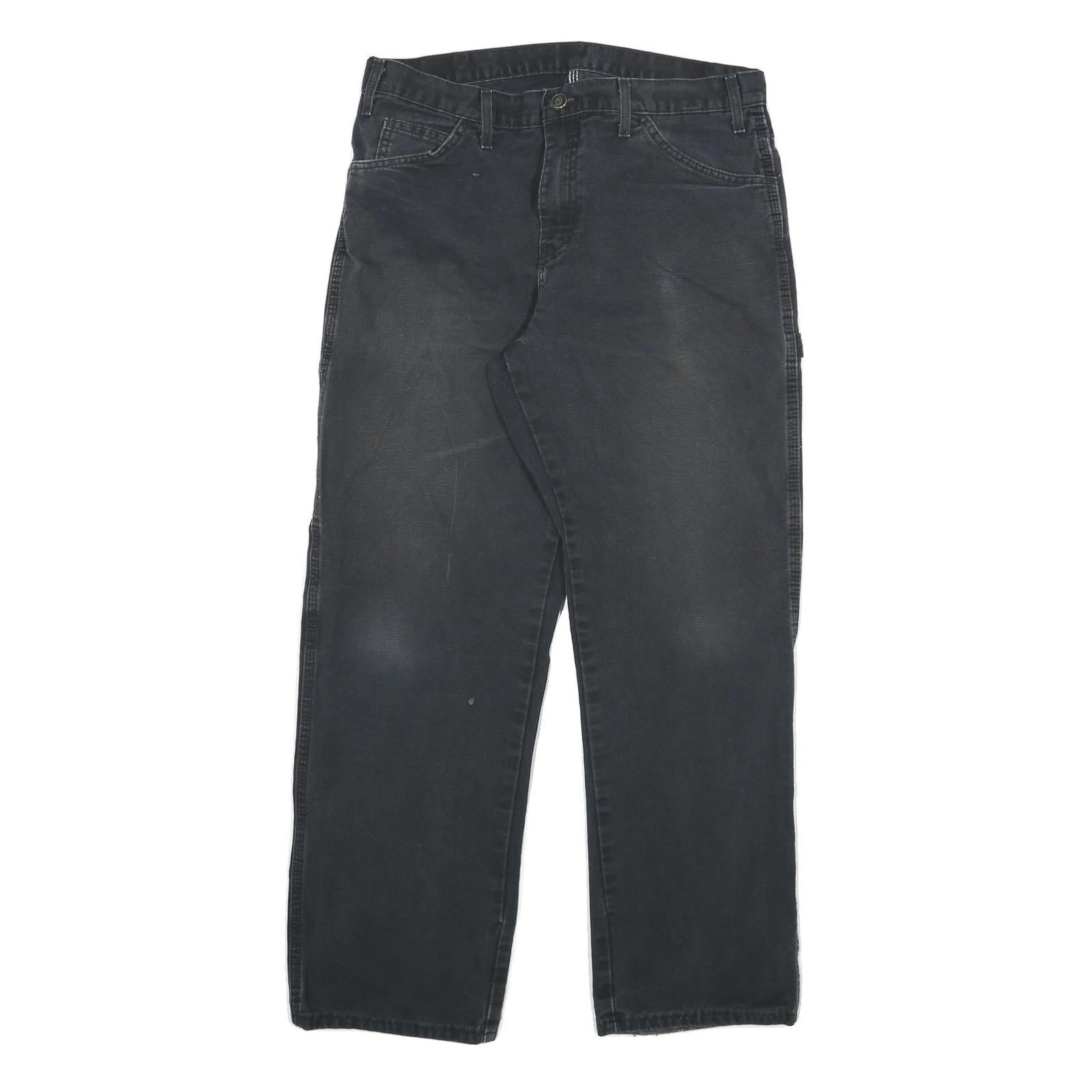 DICKIES Mens Regular Fit Black Denim Jeans W34 L32 Workwear Zip Closure