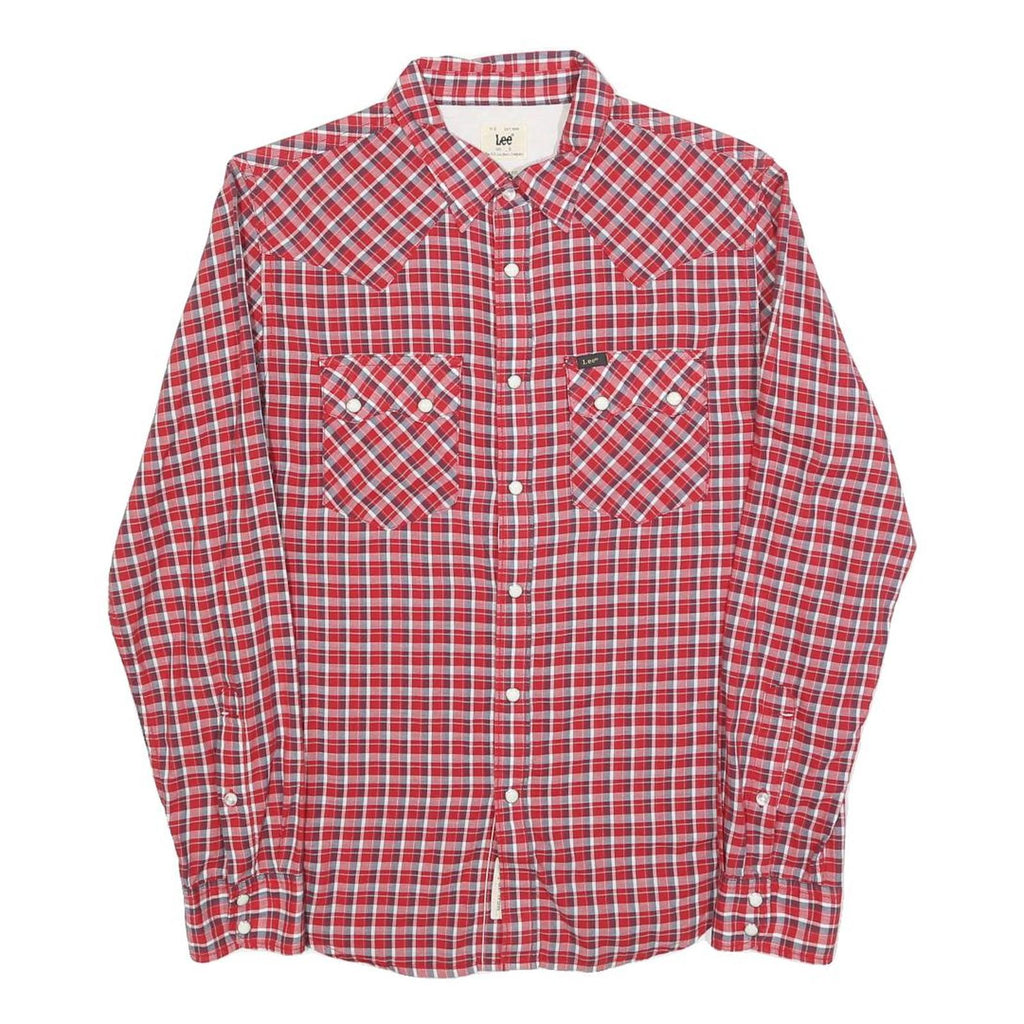 LEE Mens Red Check Shirt S Cotton Blend Western Style Long Sleeve Casual