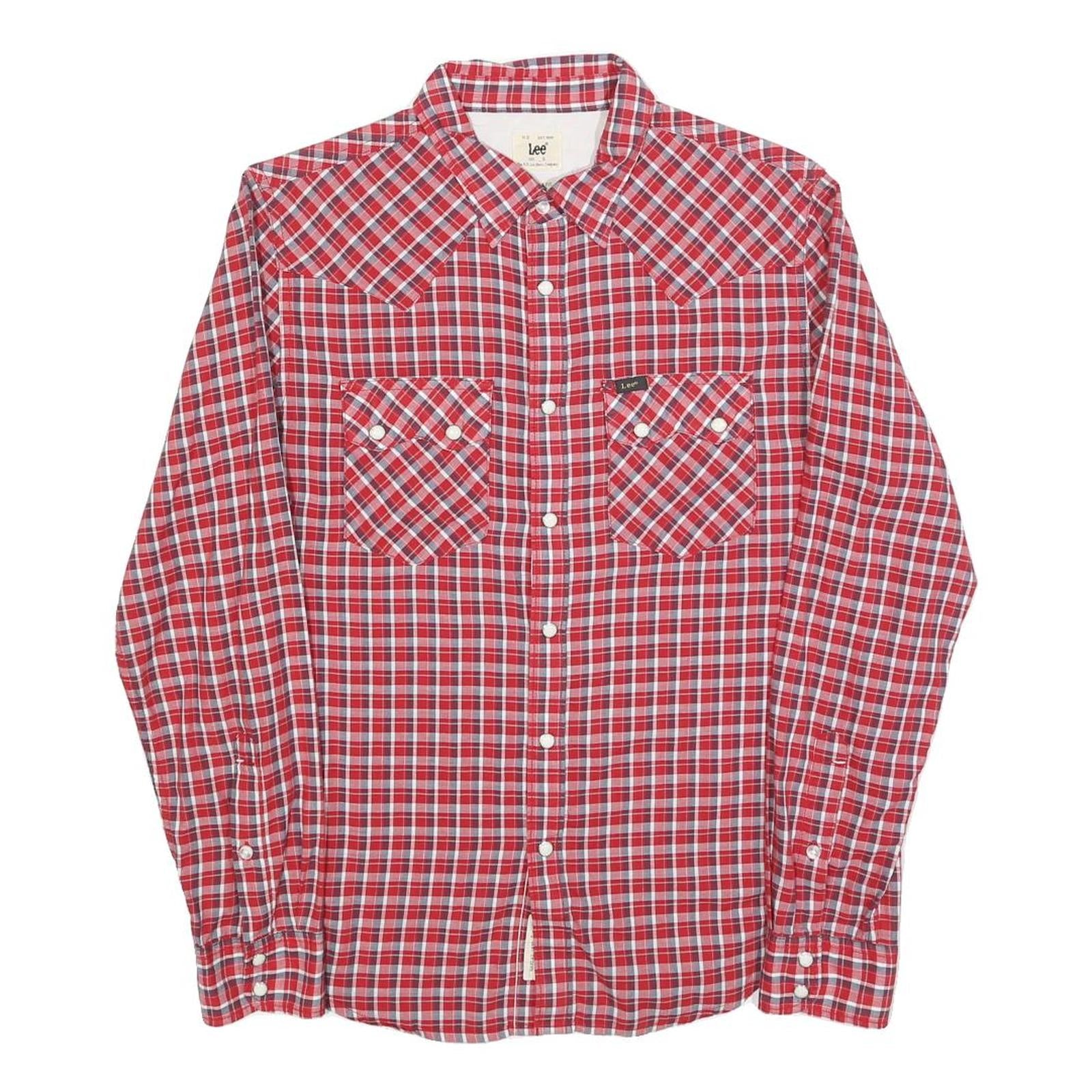 LEE Mens Red Check Shirt S Cotton Blend Western Style Long Sleeve Casual