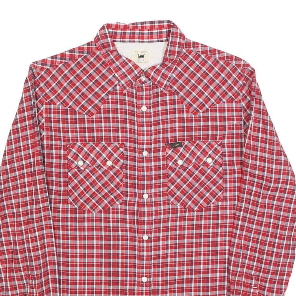 LEE Mens Red Check Shirt S Cotton Blend Western Style Long Sleeve Casual