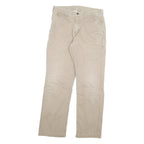CARHARTT Mens Relaxed Beige Cotton Blend Trousers W32 L29 Workwear Zip Closure